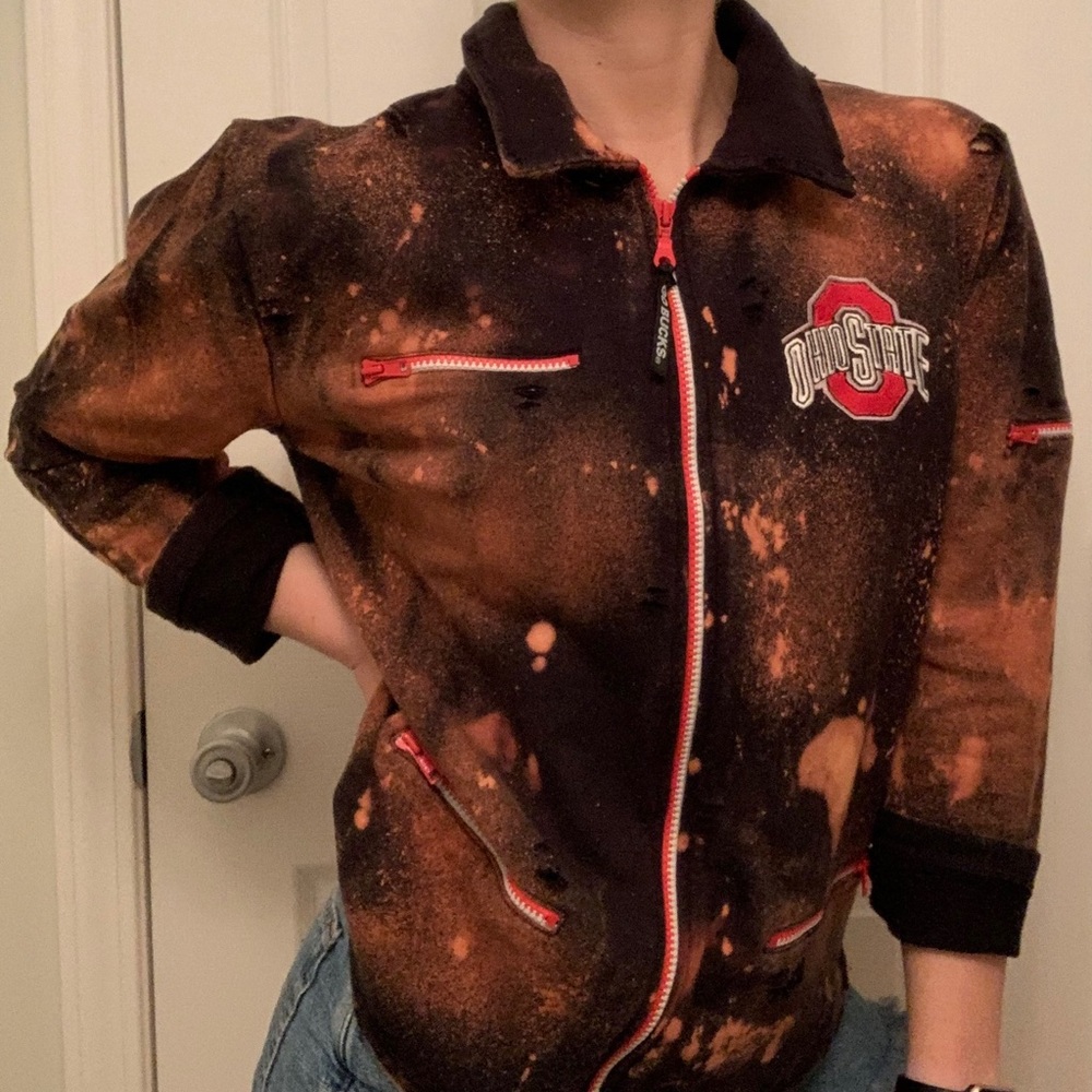 Vintage, custom-distressed Ohio State Zip-Up
